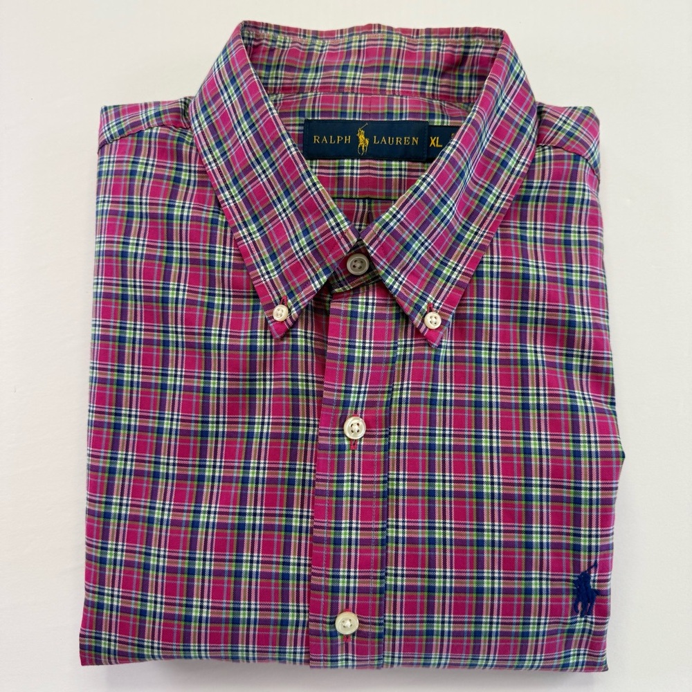 Ralph Lauren Mens XL Pink Plaid Long Sleeve Pony Button Casual Dress Shirt - Picture 15 of 15
